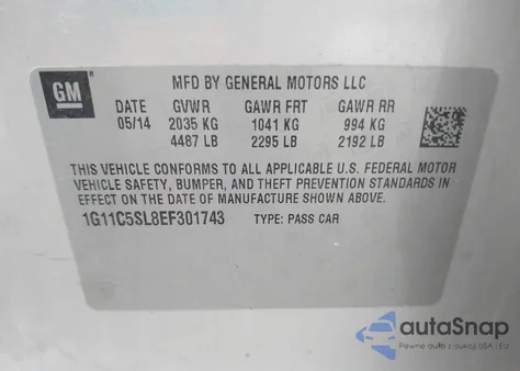 2014 Chevrolet Malibu 1Lt from USA, damaged, VIN 1G11C5SL8EF301743
